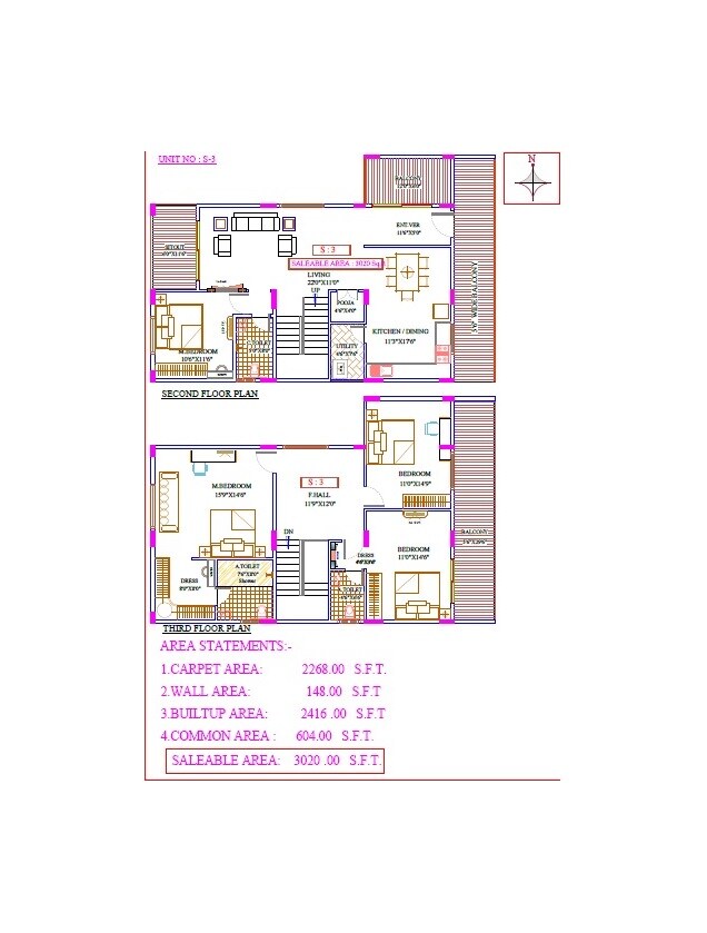 Floor plan of 4 BHK 3020 Sq. Ft. Villament in PSR Nandanam, Bangalore