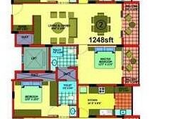 Floor plan of 2 BHK 1248 Sq. Ft. Apartment in Pujitha Orchid, Bangalore
