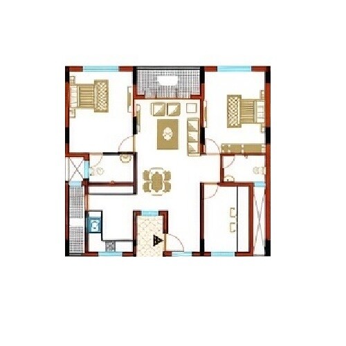 Floor plan of 2 BHK 1216 Sq. Ft. Apartment in Purab Manor, Bangalore