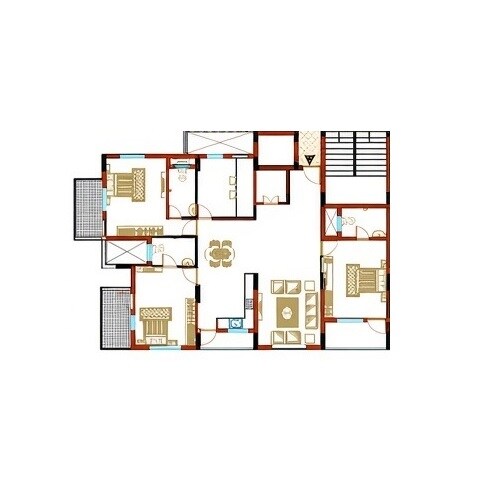 Floor plan of 3 BHK 1630 Sq. Ft. Apartment in Purab Manor, Bangalore