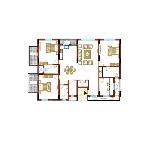Floor plan of 3 BHK 2072 Sq. Ft. Apartment in Purab Manor, Bangalore