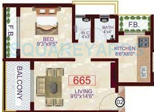 1 BHK 665 Sq. Ft. Apartment