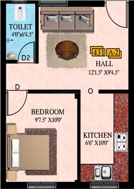 1 BHK 677 Sq. Ft. Apartment