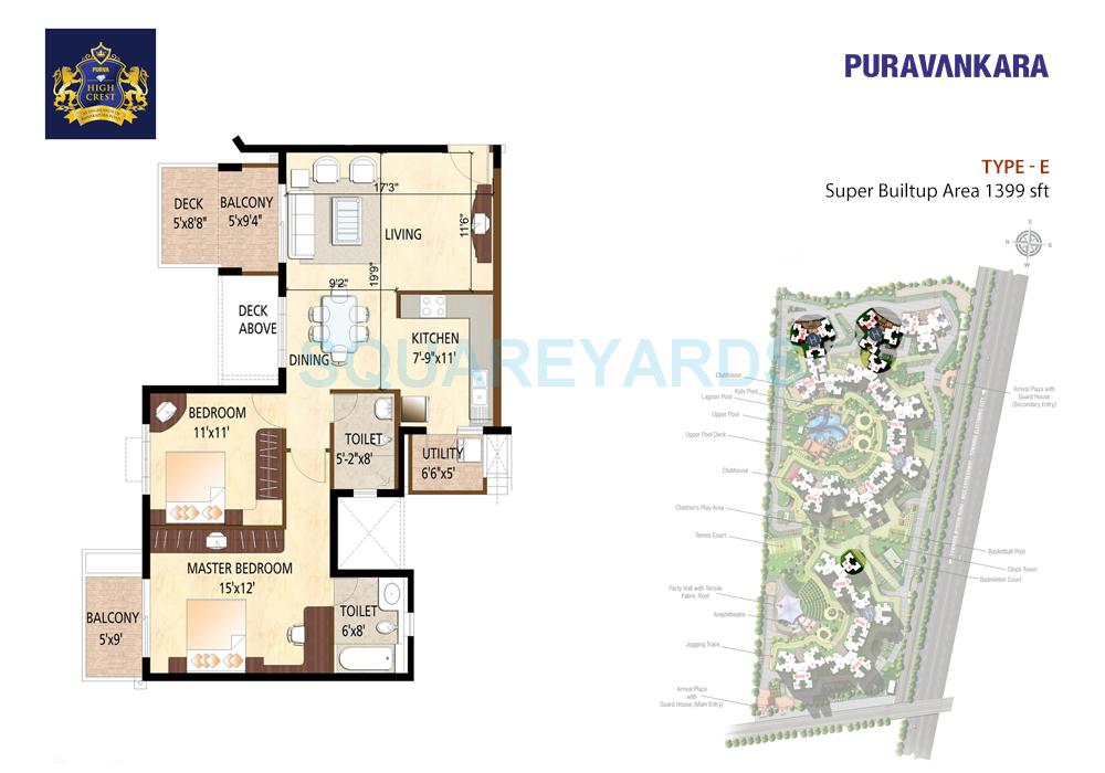 Floor plan of 2 BHK 1399 Sq. Ft. Apartment in Puravankara High Crest, Bangalore