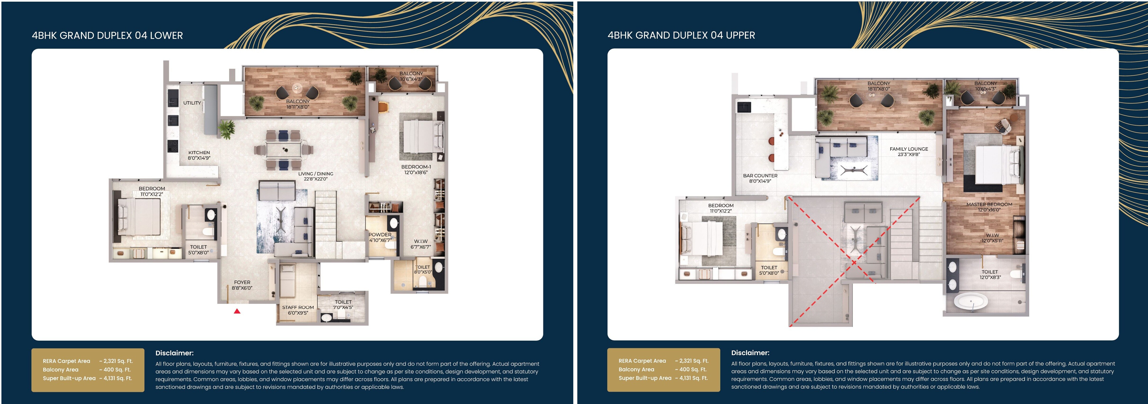 Floor plan of 4 BHK 4131 Sq. Ft. Apartment in Puravankara Northern Lights, Bangalore