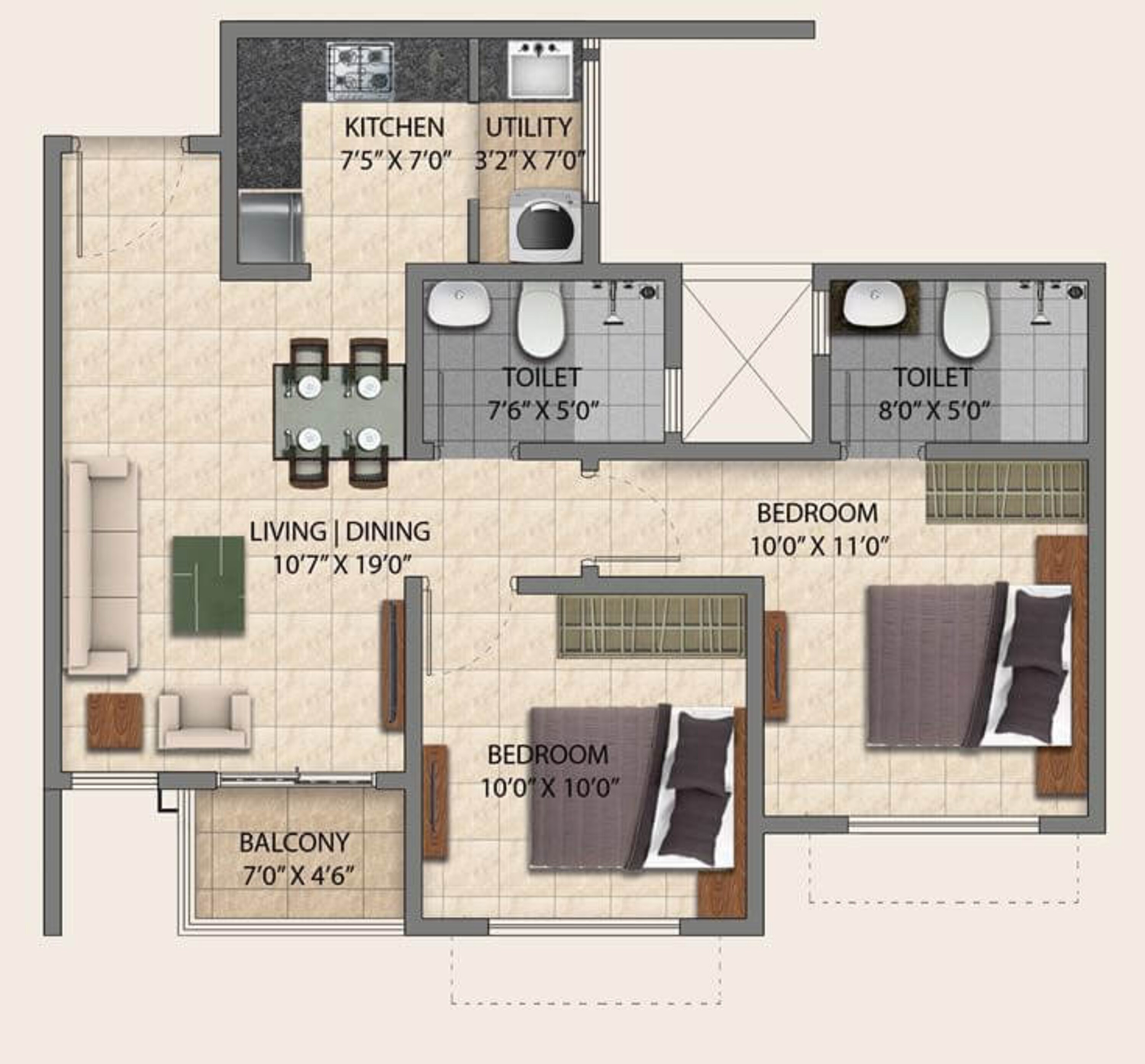 puravankara provident park square apartment 2bhk 900sqft 1