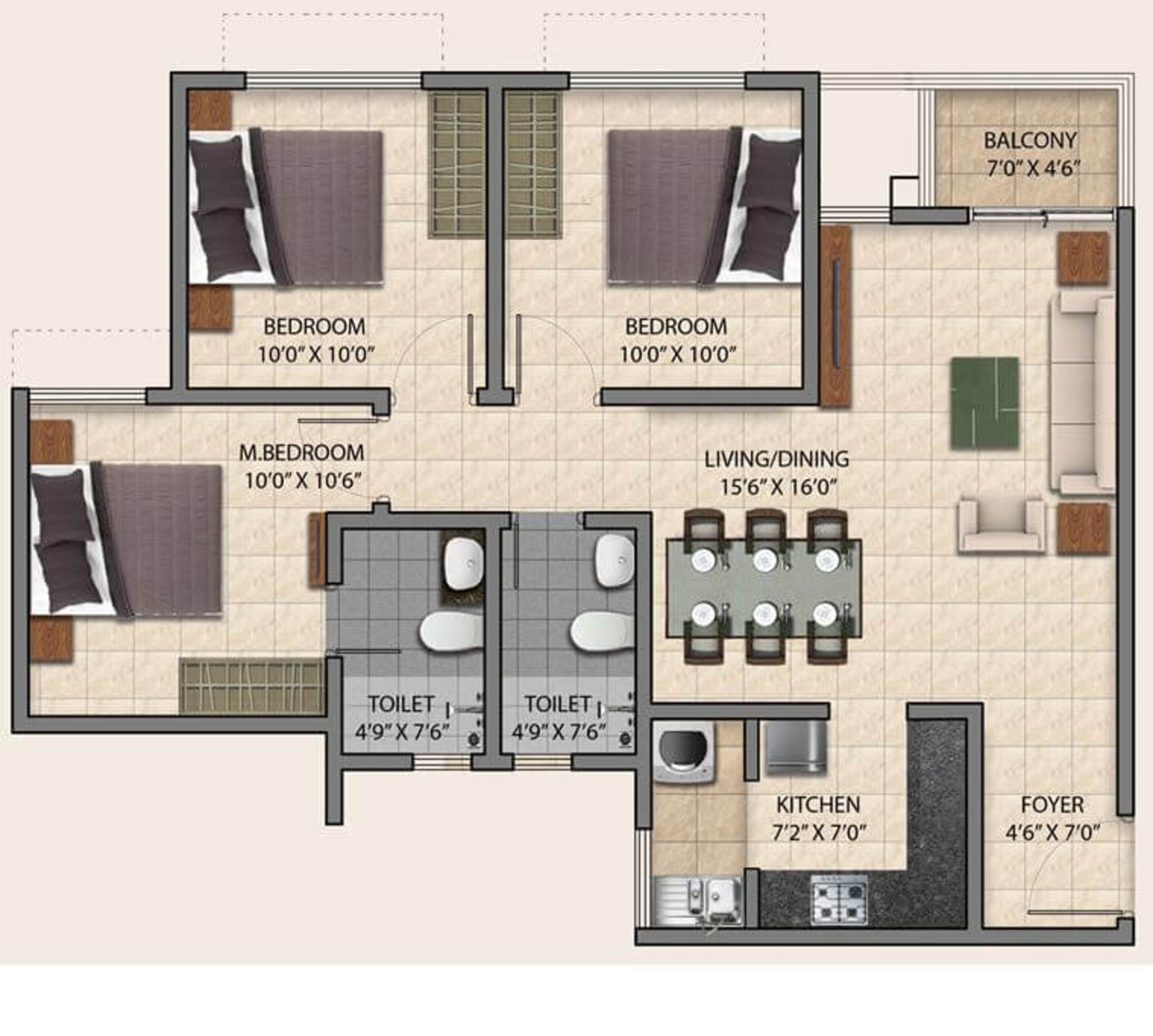 puravankara provident park square apartment 3bhk 1100sqft 1