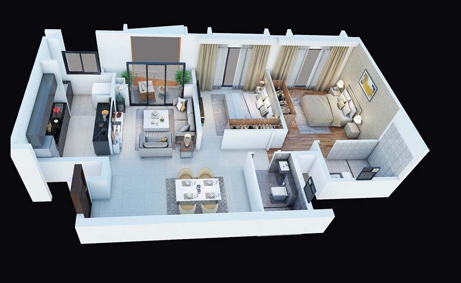 Floor plan of 2 BHK 1299 Sq. Ft. Apartment in Puravankara Purva Atmosphere, Bangalore