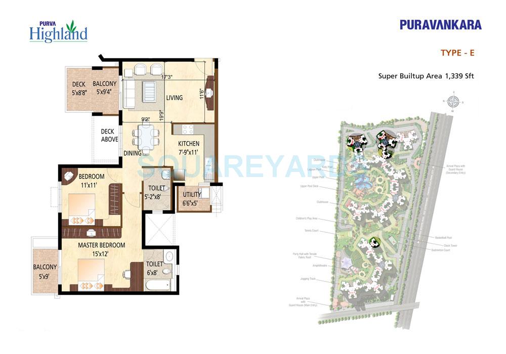 Floor plan of 2 BHK 1339 Sq. Ft. Apartment in Puravankara Purva Highland, Bangalore