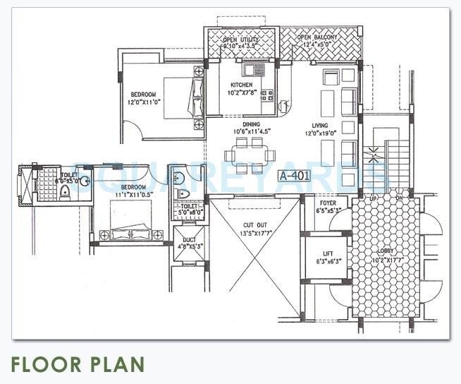 Floor plan of 3 BHK 1244 Sq. Ft. Apartment in Puravankara Purva Pavilion, Bangalore