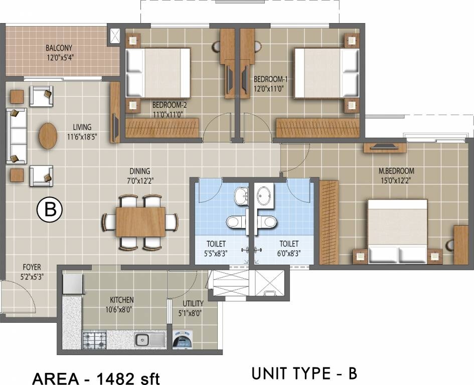 3 BHK 1482 Sq. Ft. Apartment