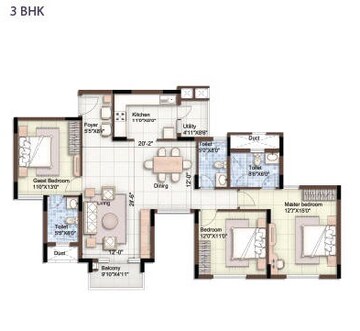  3 BHK Apartment at Puravankara Purva Season, Cv Raman Nagar – for Rent