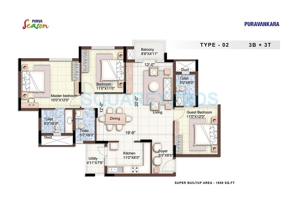 3 BHK 1659 Sq. Ft. Apartment