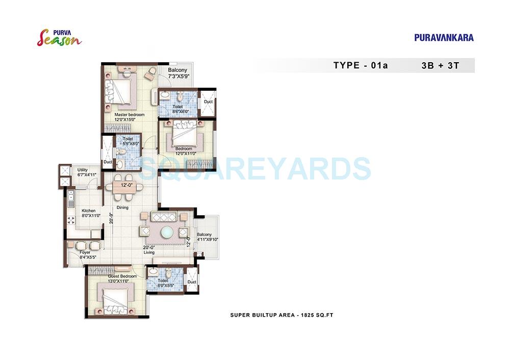 3 BHK 1825 Sq. Ft. Apartment