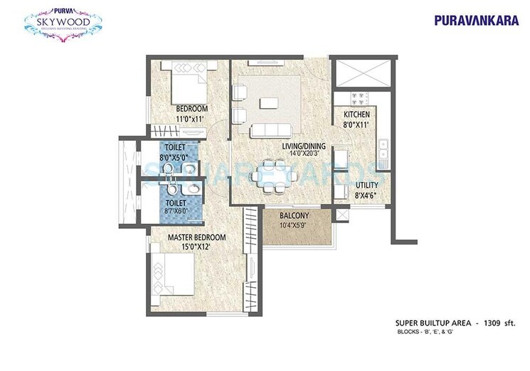 Other, puravankara-purva-skywood 2 Bedroom 1263 Sq.Ft. Apartment In Off Sarjapur Road Bangalore 9068027