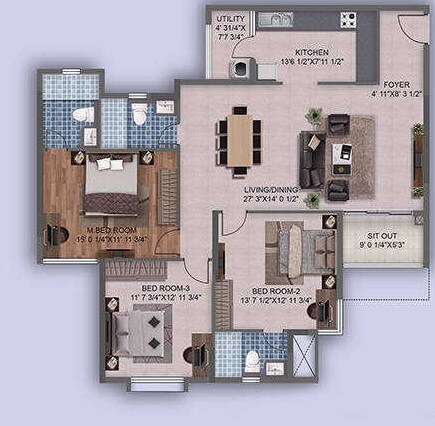 3 BHK 1930 Sq. Ft. Apartment