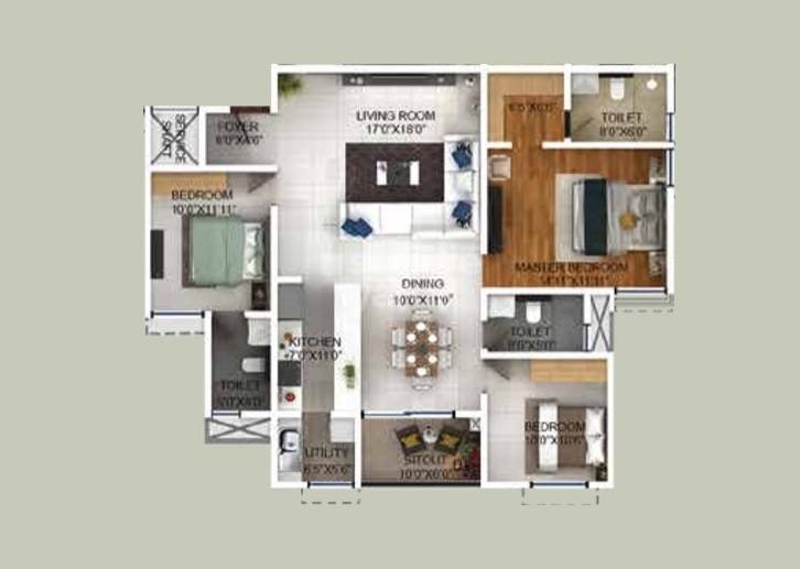  3 BHK Apartment at Puravankara Purva Zenium, Hosahalli – for Rent