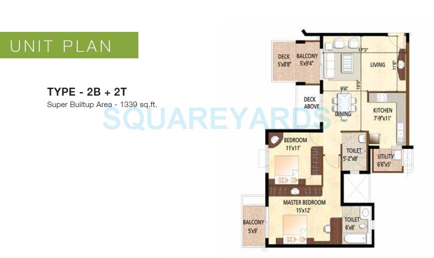 Floor plan of 2 BHK 1339 Sq. Ft. Apartment in Puravankara Sky Condos Series 1, Bangalore