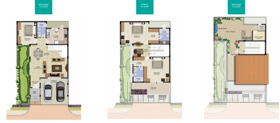 Floor plan of 3 BHK 3009 Sq. Ft. Villa in Puravankara The Sound of Water, Bangalore