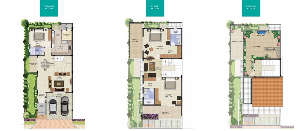 Floor plan of 3 BHK 3348 Sq. Ft. Villa in Puravankara The Sound of Water, Bangalore