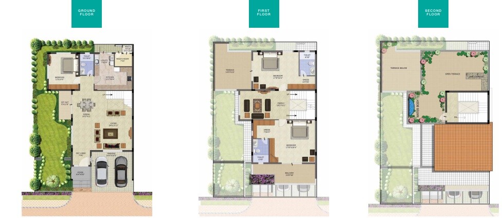 Floor plan of 3 BHK 3335 Sq. Ft. Villa in Puravankara The Sound of Water, Bangalore