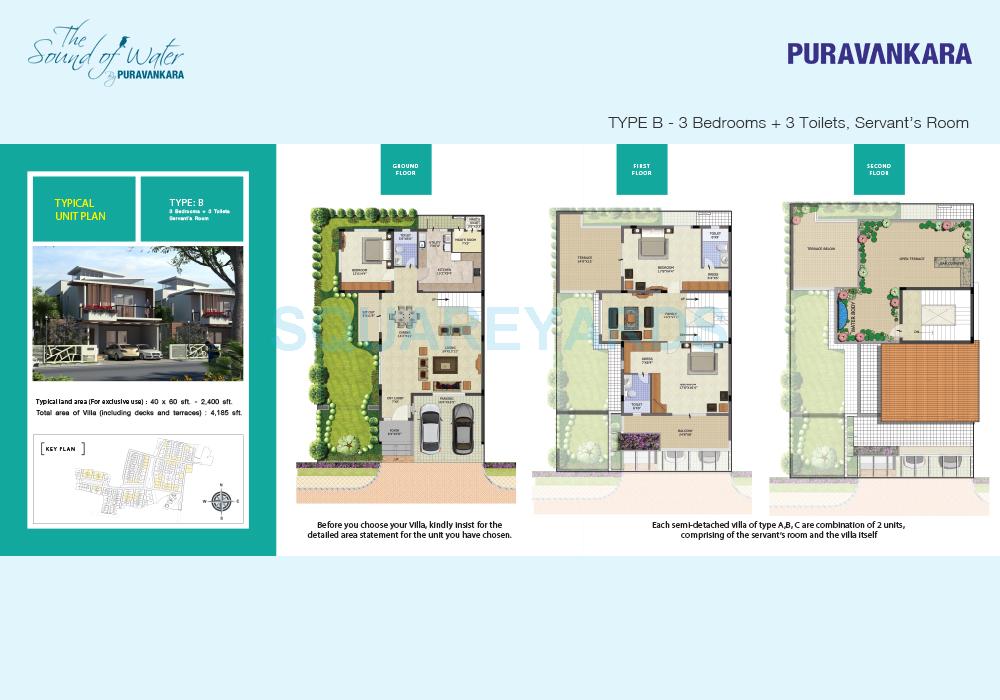 Floor plan of 3 BHK 4185 Sq. Ft. Villa in Puravankara The Sound of Water, Bangalore