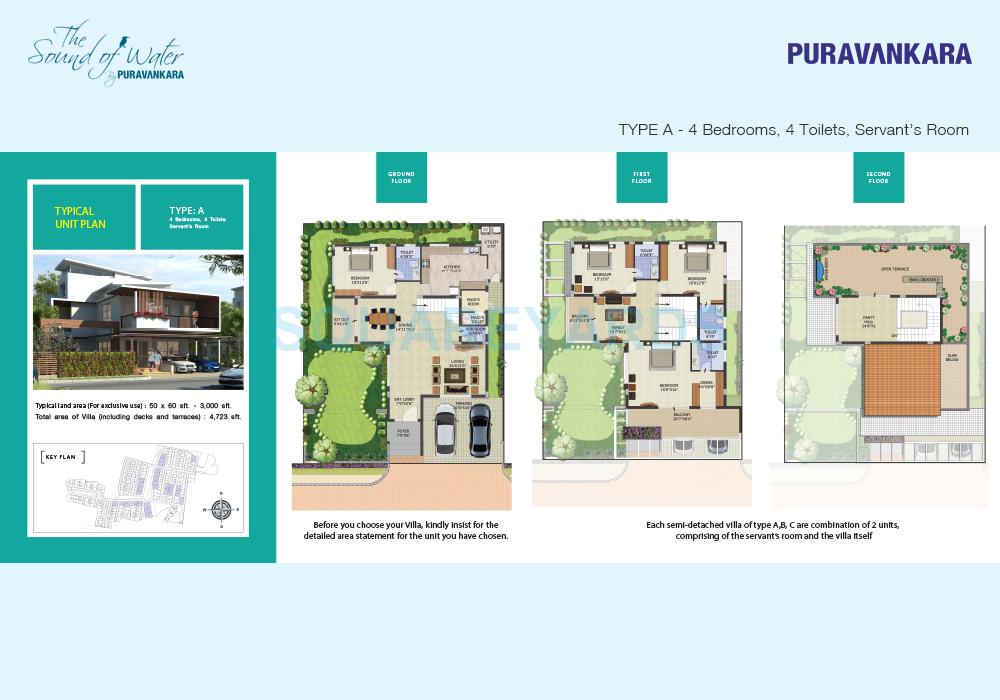 Floor plan of 4 BHK 4723 Sq. Ft. Villa in Puravankara The Sound of Water, Bangalore