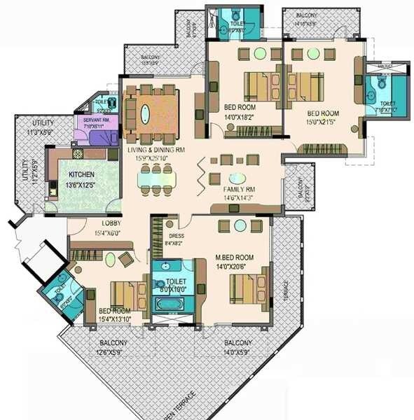 Floor plan of 4 BHK 3670 Sq. Ft. Apartment in Purva Grande, Bangalore