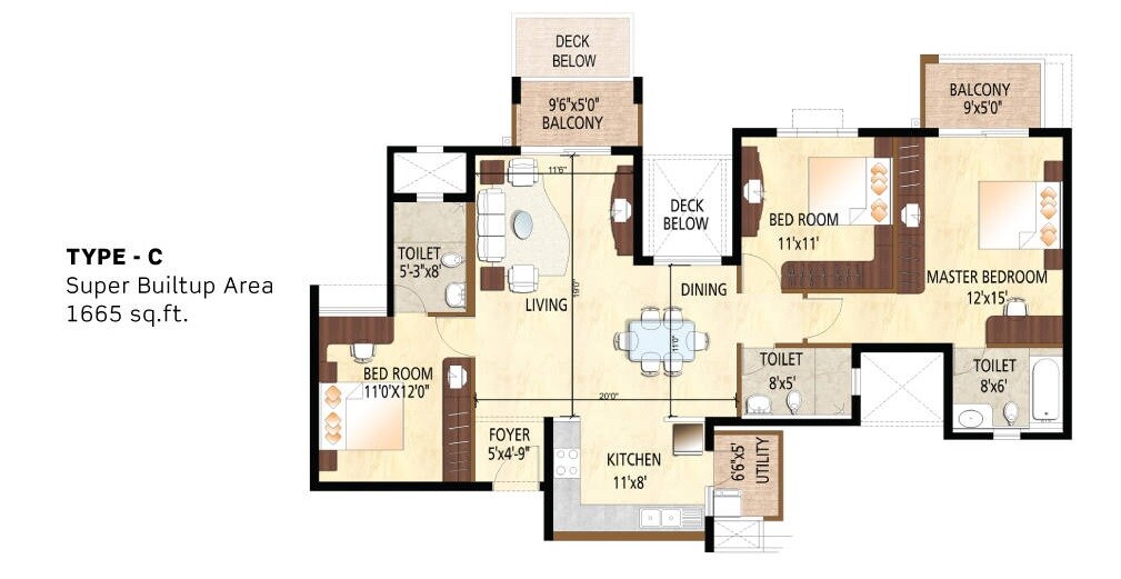 3 BHK 1665 Sq. Ft. Apartment