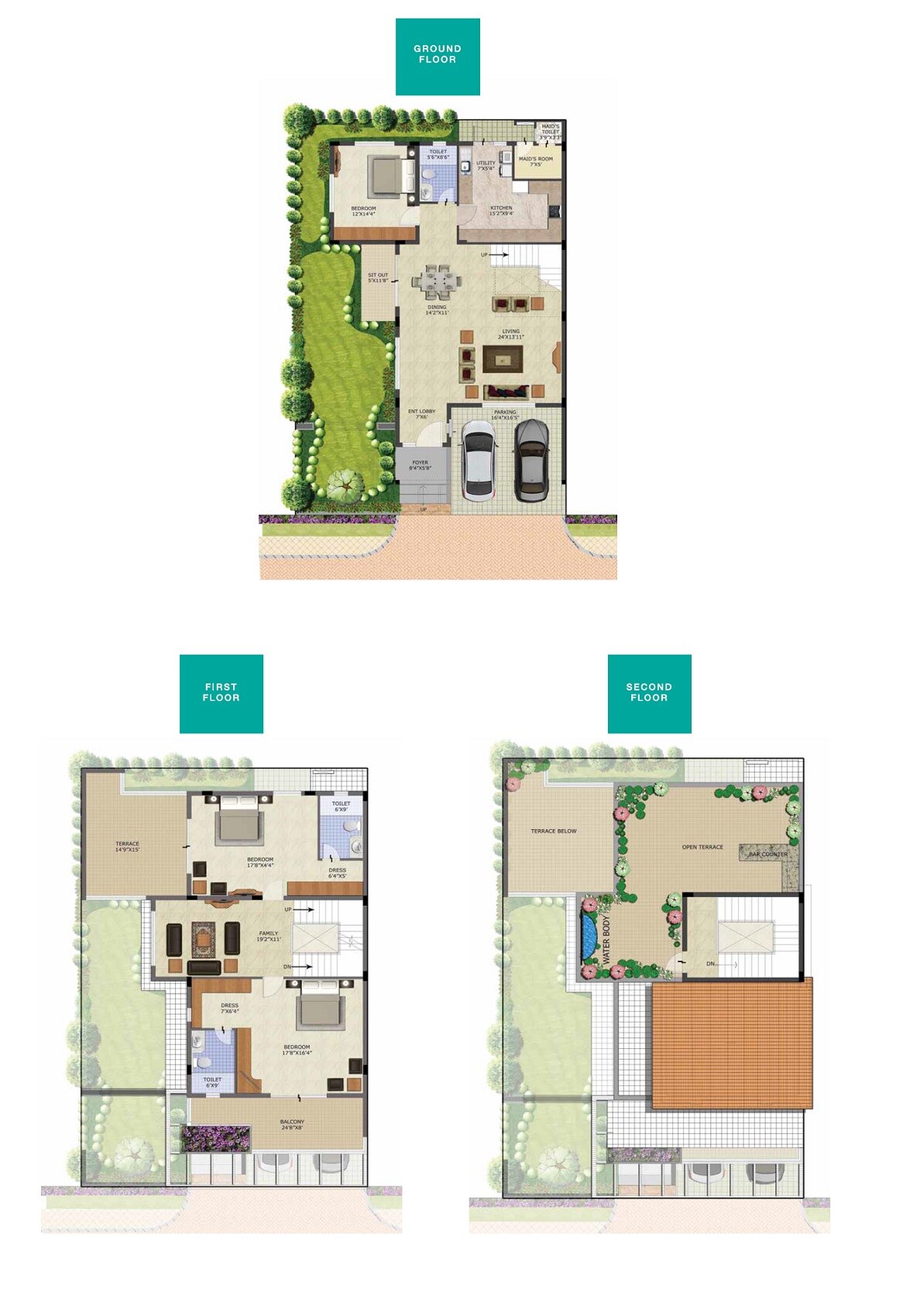 Floor plan of 3 BHK 4477 Sq. Ft. Villa in Purva Sparkling Springs, Bangalore