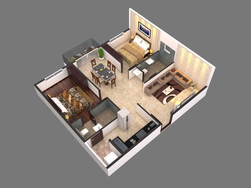 Floor plan of 2 BHK 1135 Sq. Ft. Apartment in Purvi Khosala, Bangalore