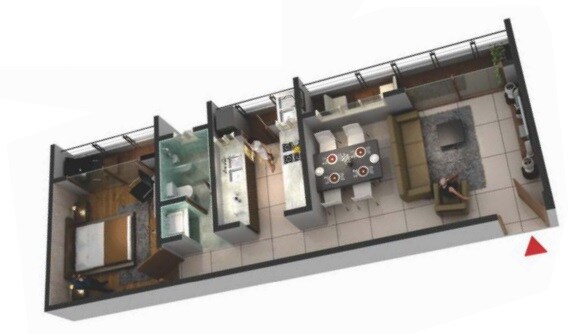 Floor plan of 1 BHK 920 Sq. Ft. Apartment in Pushpam E Town, Bangalore