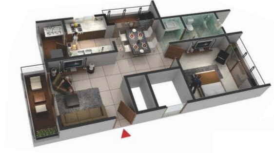 Floor plan of 1 BHK 942 Sq. Ft. Apartment in Pushpam E Town, Bangalore