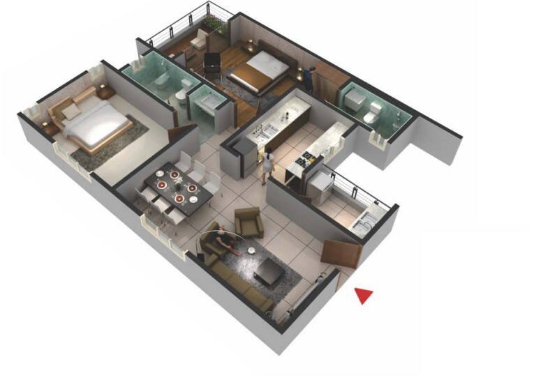 Floor plan of 2 BHK 1162 Sq. Ft. Apartment in Pushpam E Town, Bangalore