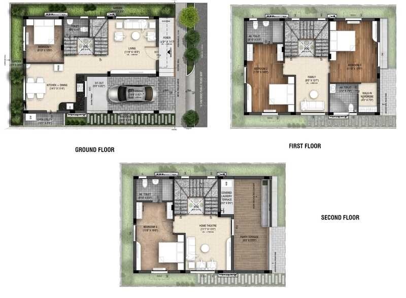 Floor plan of 4 BHK 2218 Sq. Ft. Villa in Radiance Blossom, Bangalore