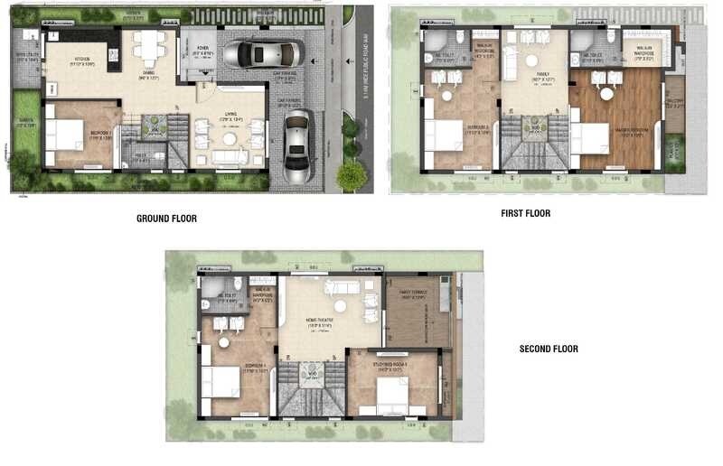 Floor plan of 5 BHK 2894 Sq. Ft. Villa in Radiance Blossom, Bangalore