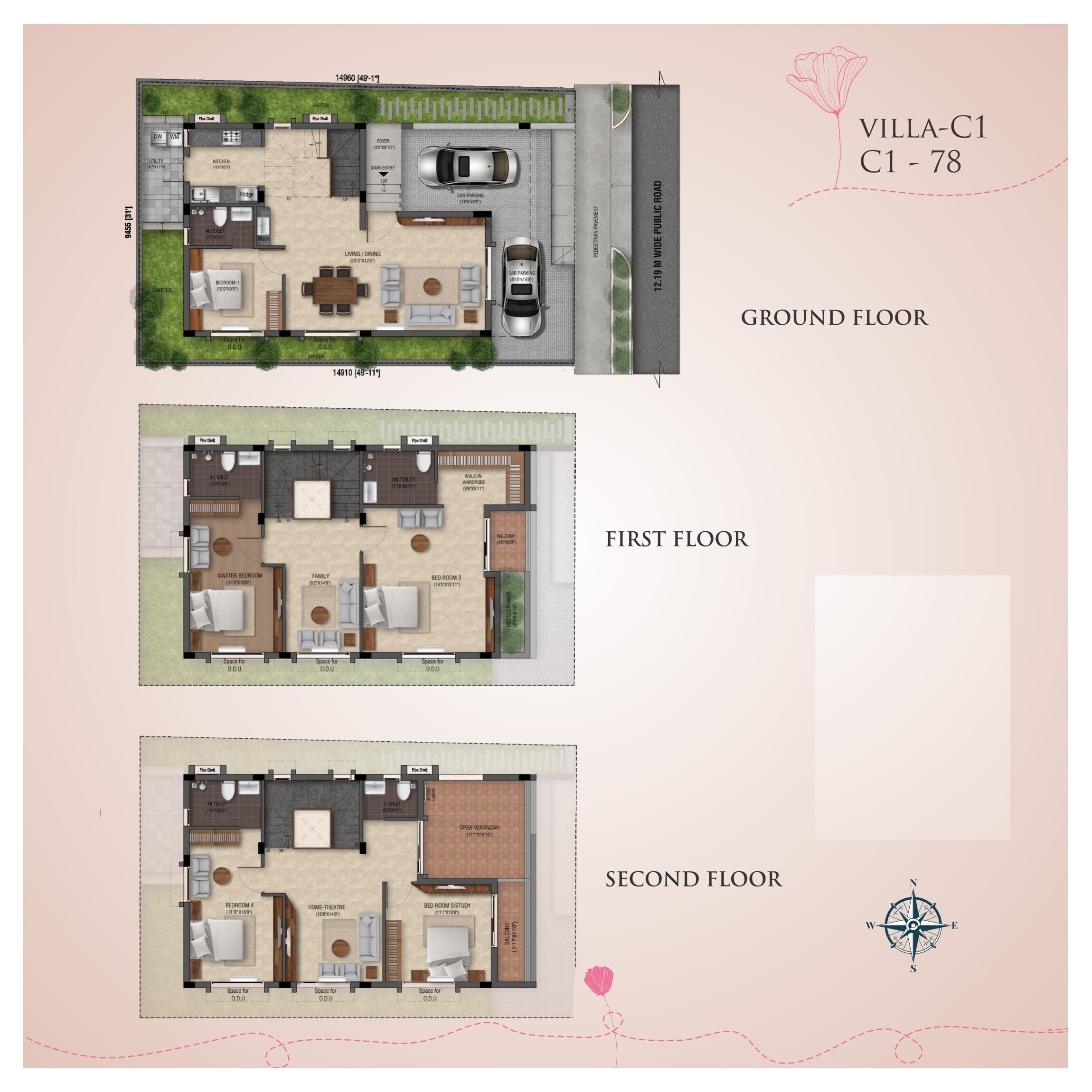 Floor plan of 5 BHK 2738 Sq. Ft. Villa in Radiance Blossom, Bangalore