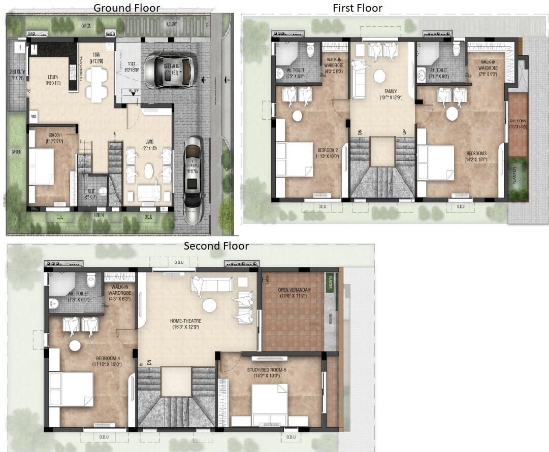 Floor plan of 5 BHK 3775 Sq. Ft. Villa in Radiance Emerald, Bangalore