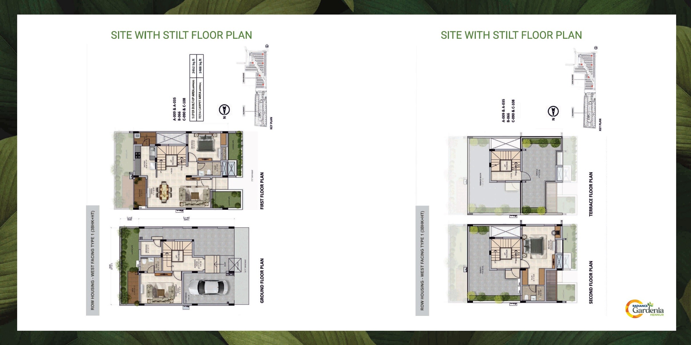Floor plan of 3 BHK 2452 Sq. Ft. Row House in Radiance Gardenia, Bangalore