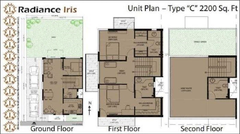 Floor plan of 3 BHK 2200 Sq. Ft. Villa in Radiance Iris, Bangalore