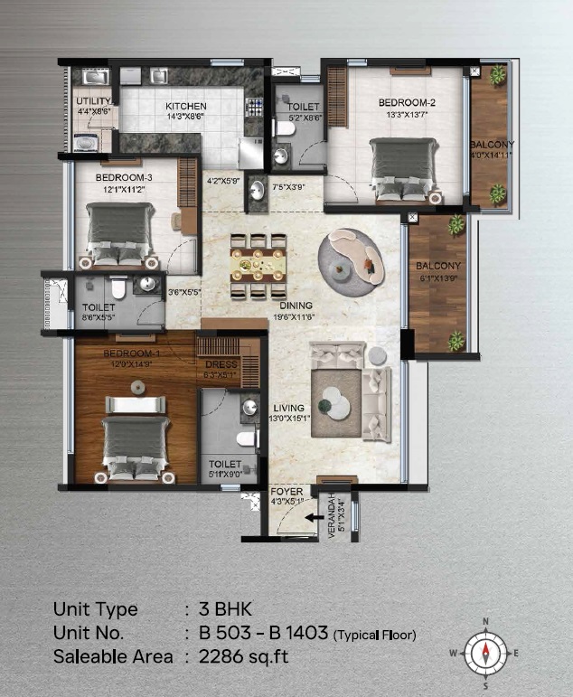 3 BHK 2286 Sq. Ft. Apartment in Radiance Platinum