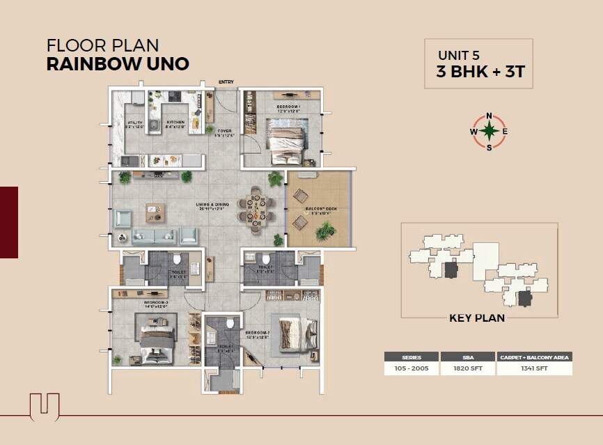 3 BHK 1820 Sq. Ft. Apartment
