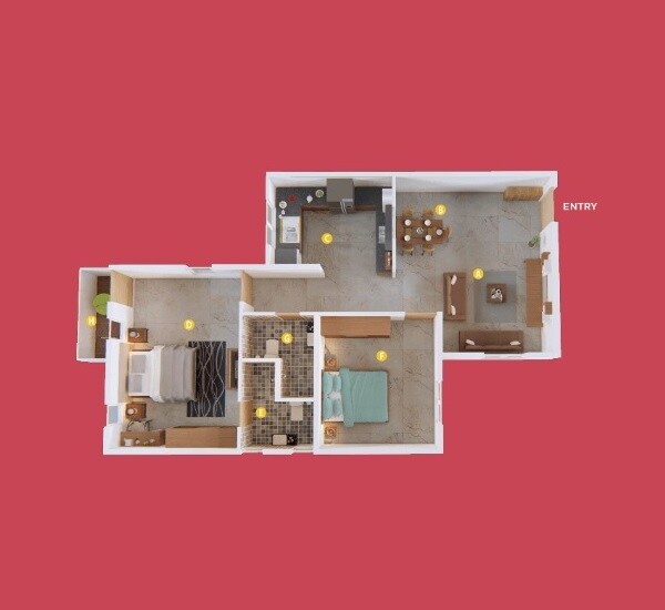 Floor plan of 2 BHK 1095 Sq. Ft. Apartment in Rainvas Rainbow Haven, Bangalore