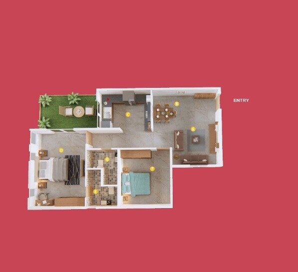 Floor plan of 2 BHK 1156 Sq. Ft. Apartment in Rainvas Rainbow Haven, Bangalore