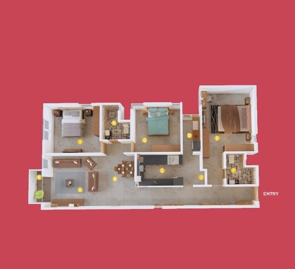 Floor plan of 3 BHK 1932 Sq. Ft. Apartment in Rainvas Rainbow Haven, Bangalore