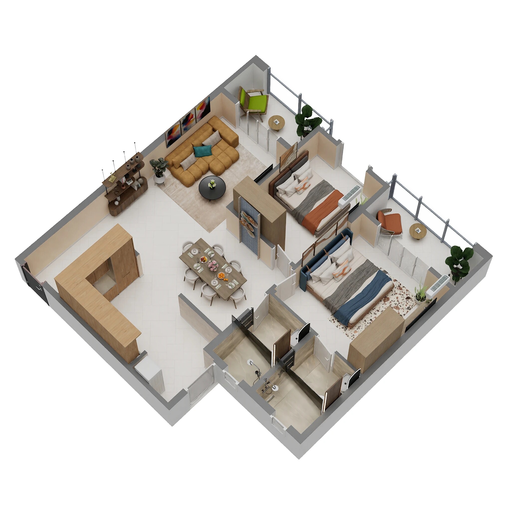 Floor plan of 2 BHK 1241 Sq. Ft. Apartment in Raja Magnum, Bangalore