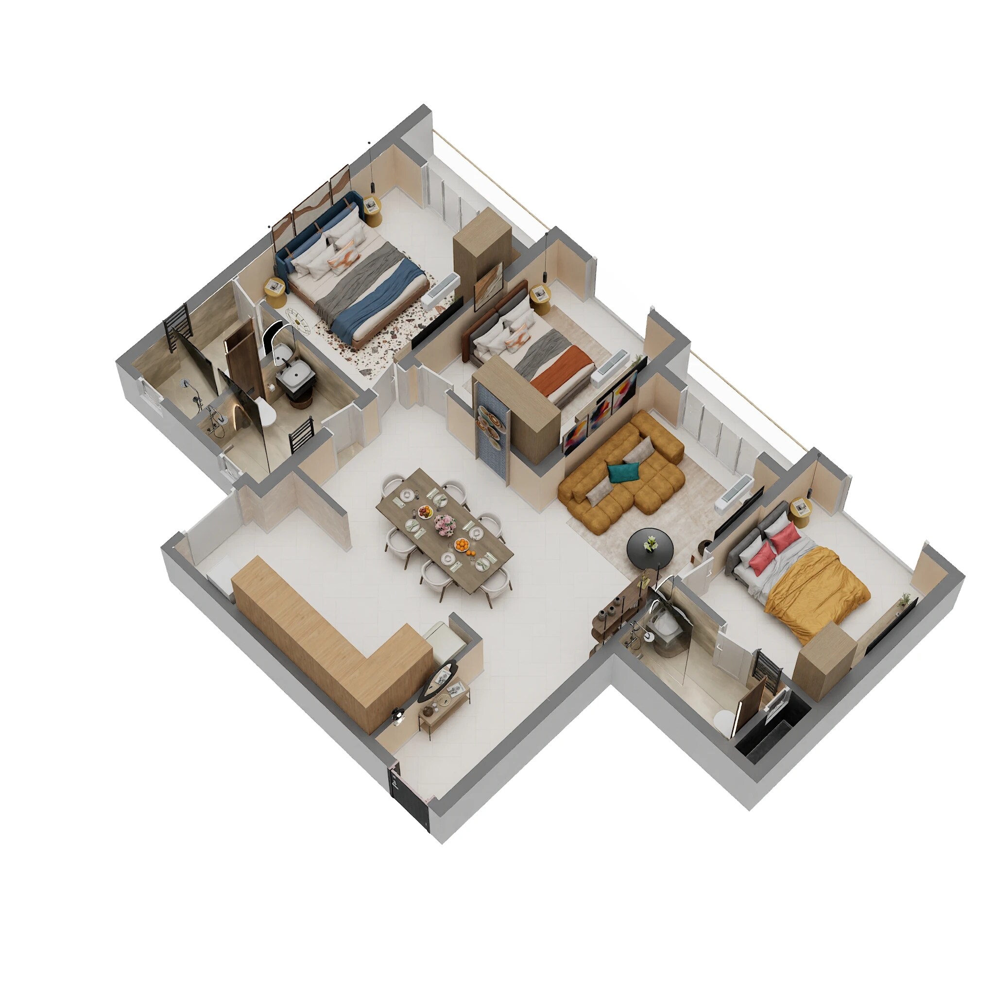 Floor plan of 3 BHK 1402 Sq. Ft. Apartment in Raja Platino, Bangalore
