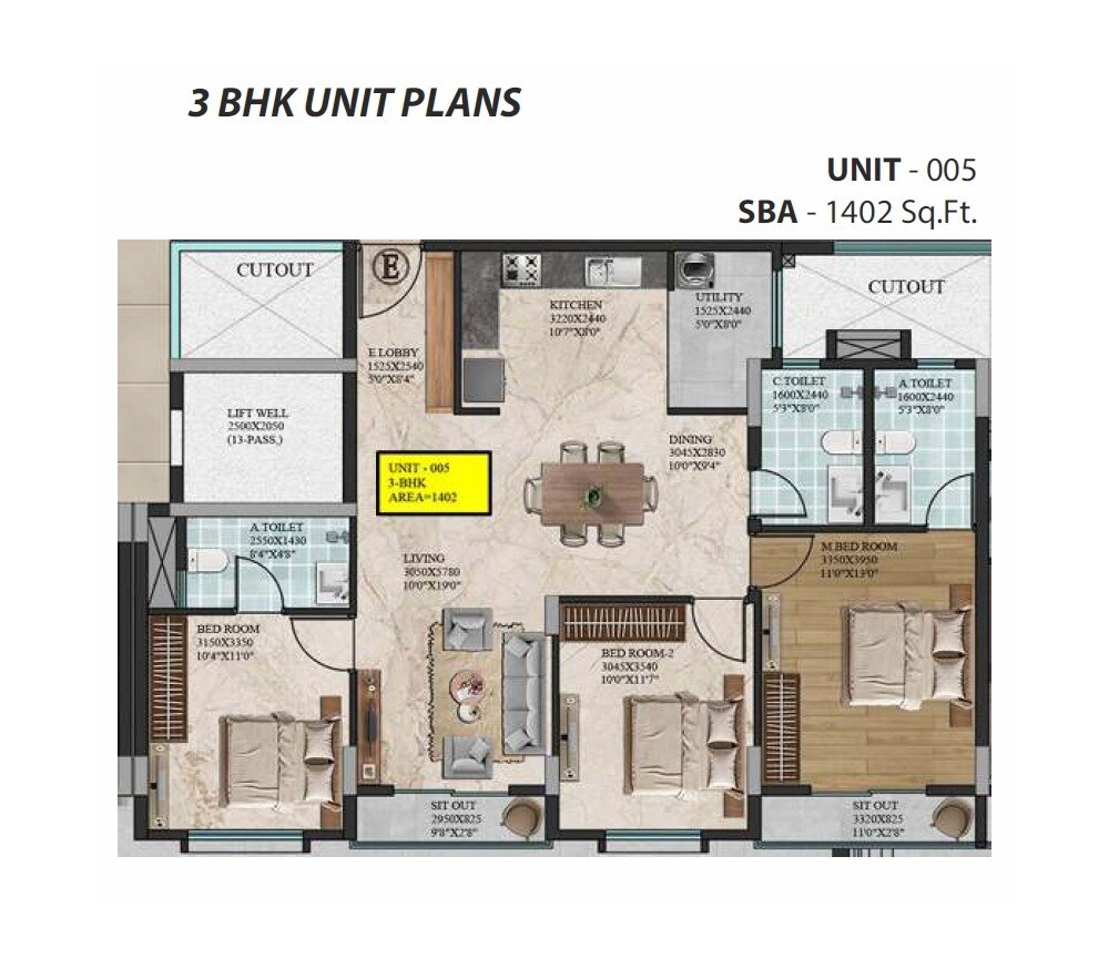 3 BHK 1402 Sq. Ft. Apartment