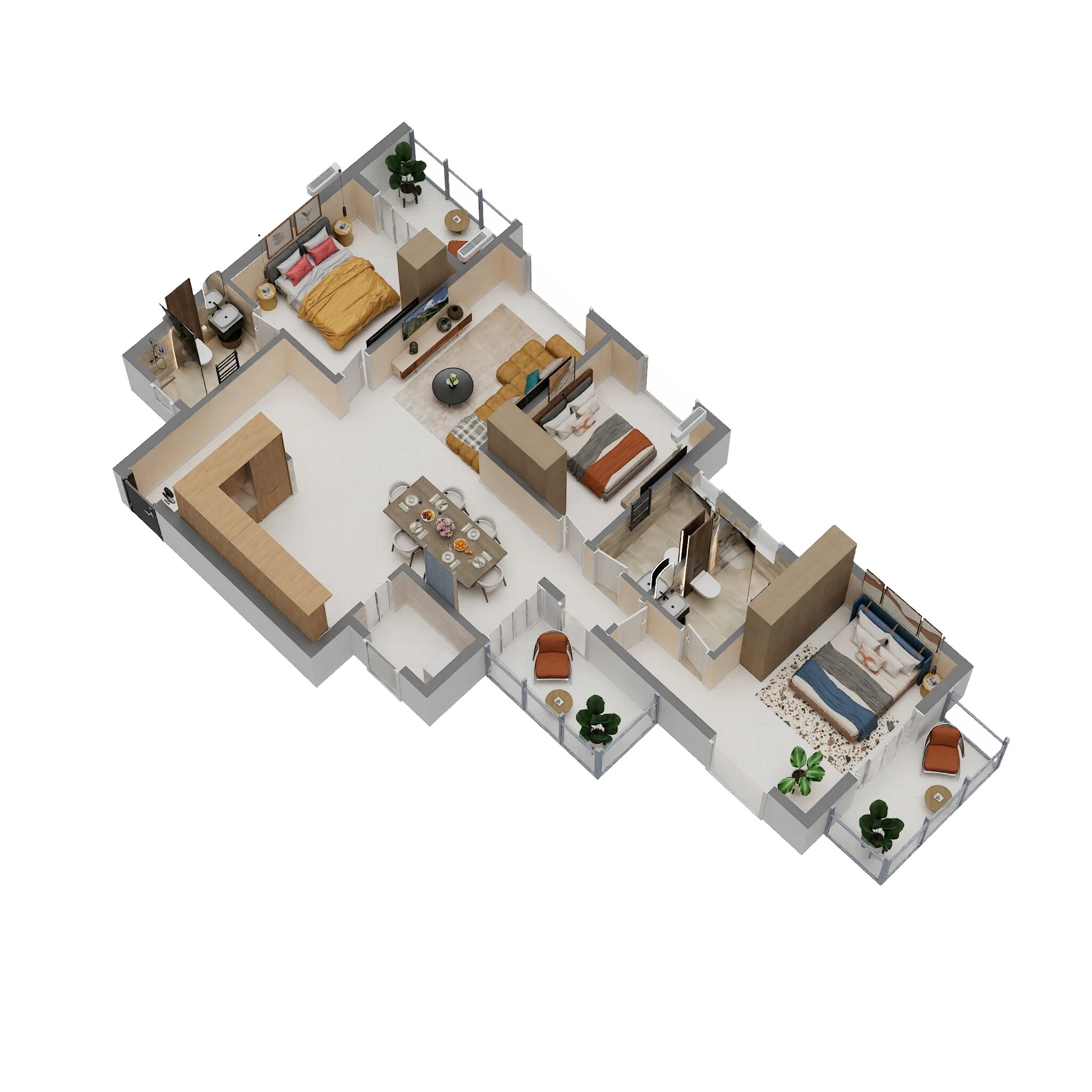 Floor plan of 3 BHK 1654 Sq. Ft. Apartment in Raja Platino, Bangalore