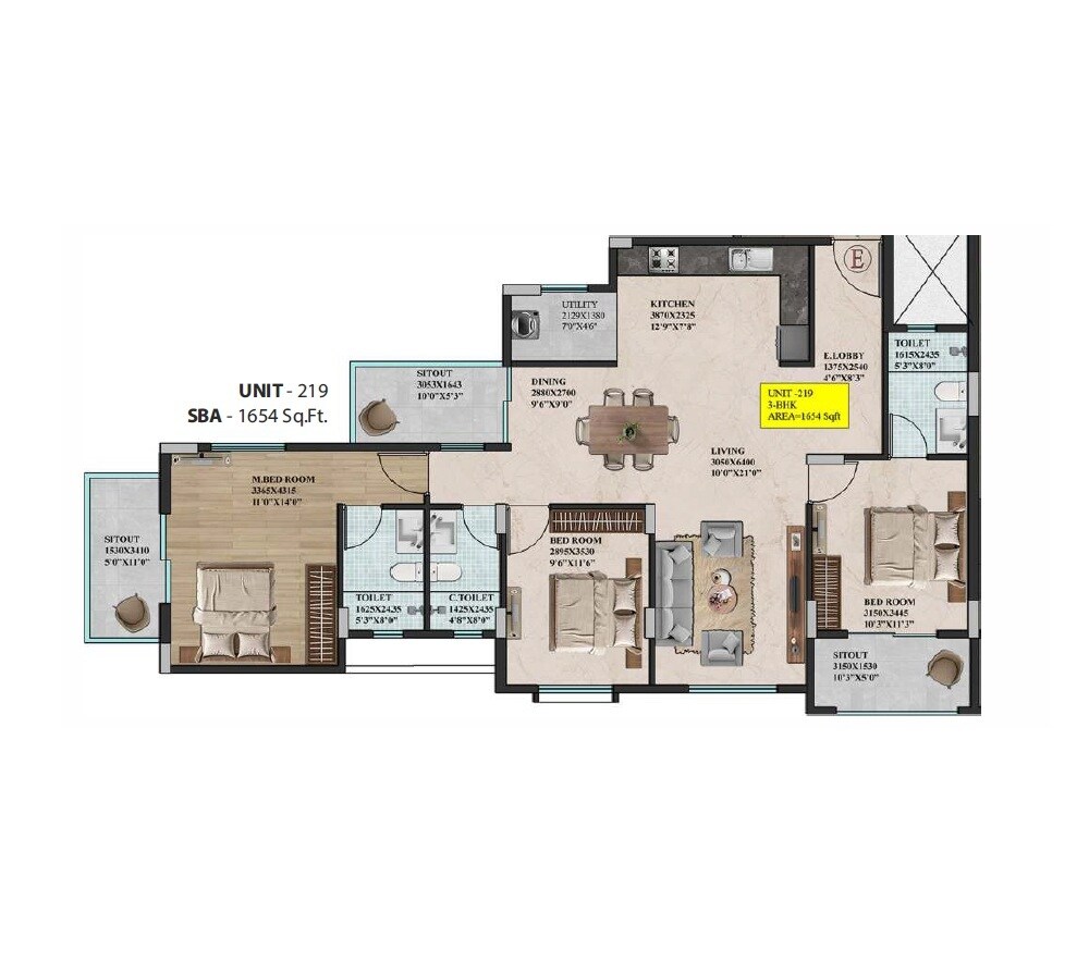 3 BHK 1654 Sq. Ft. Apartment